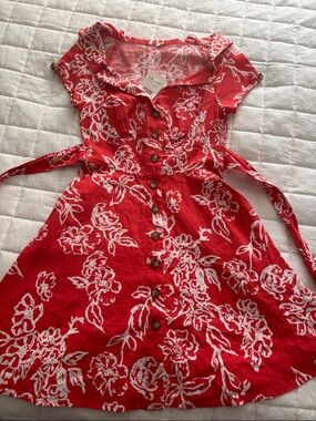 Red Floral Button Front Dress